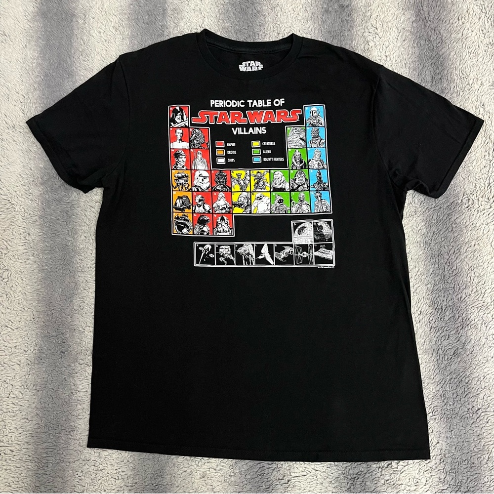 Star Wars Periodic Table of Villians Black Graphic T-Shirt Men’s Large Tee
